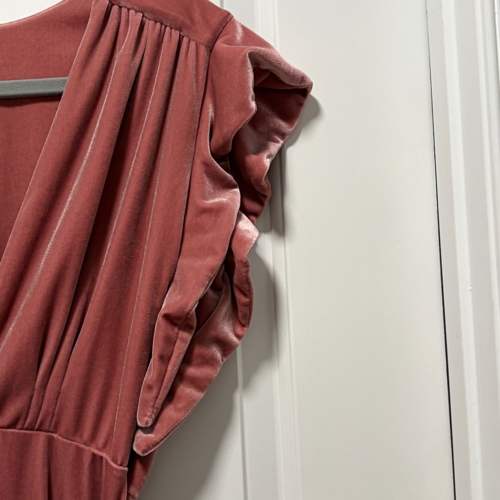 MISA Los Angeles size Medium Carolina Dress in Rose Pink Velvet Midi Wrap Dress - Picture 5 of 15